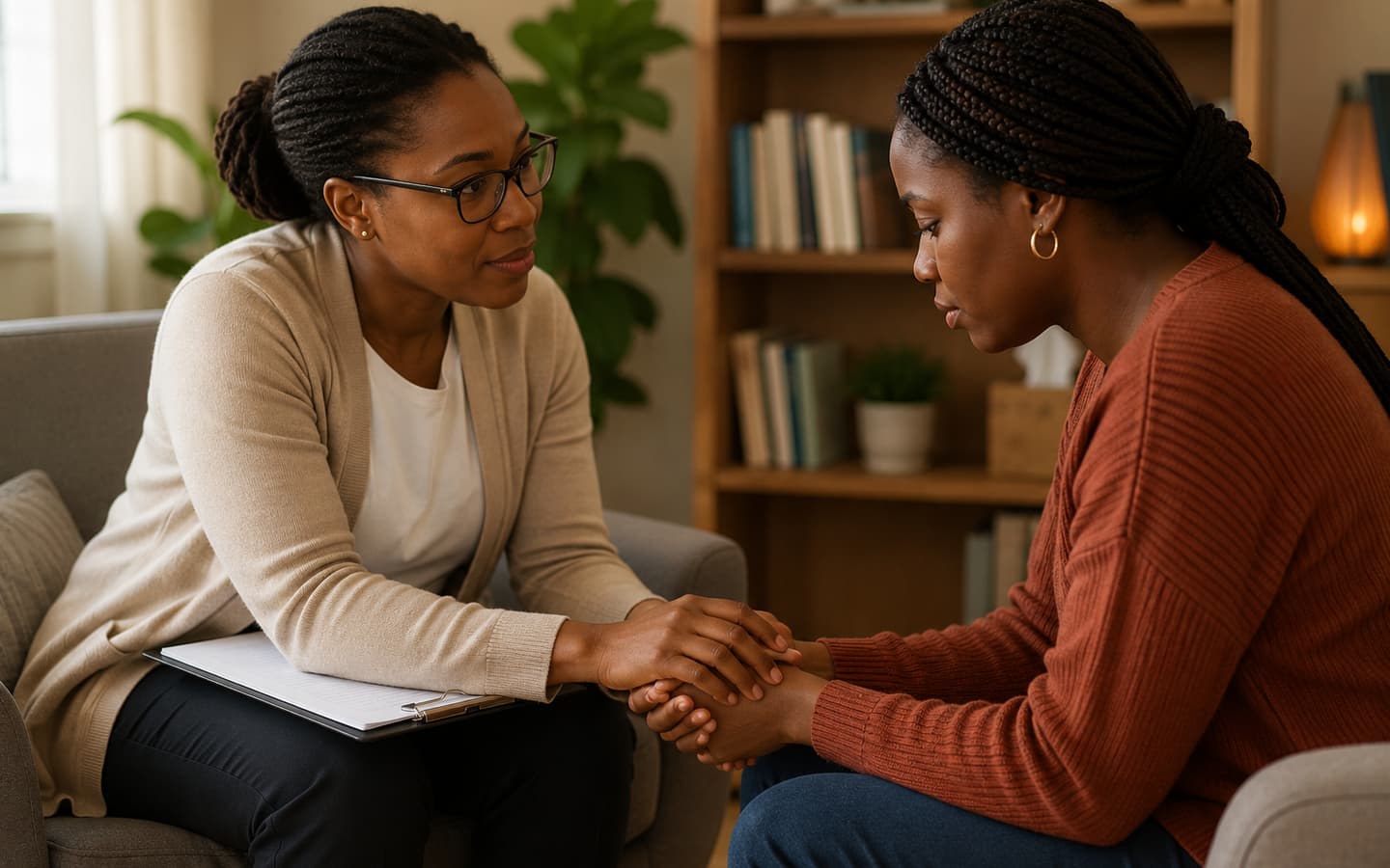 A woman counselling another woman