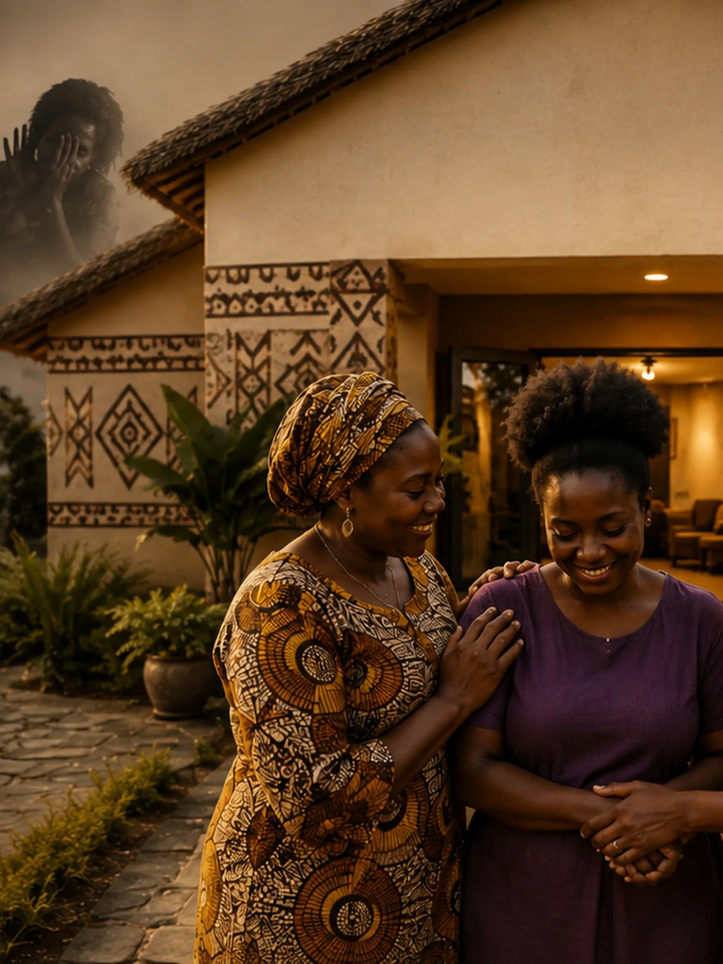 A woman walking away from violence towards safety, support and restoration